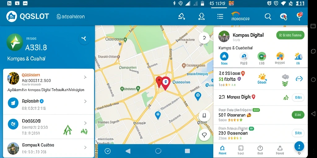 Antarmuka QQSLOT menampilkan kompas digital dengan informasi cuaca.