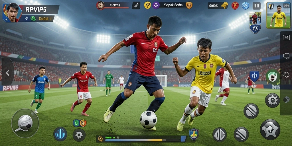 Tampilan antarmuka RPVIP5 dengan grafis sepak bola yang memukau.