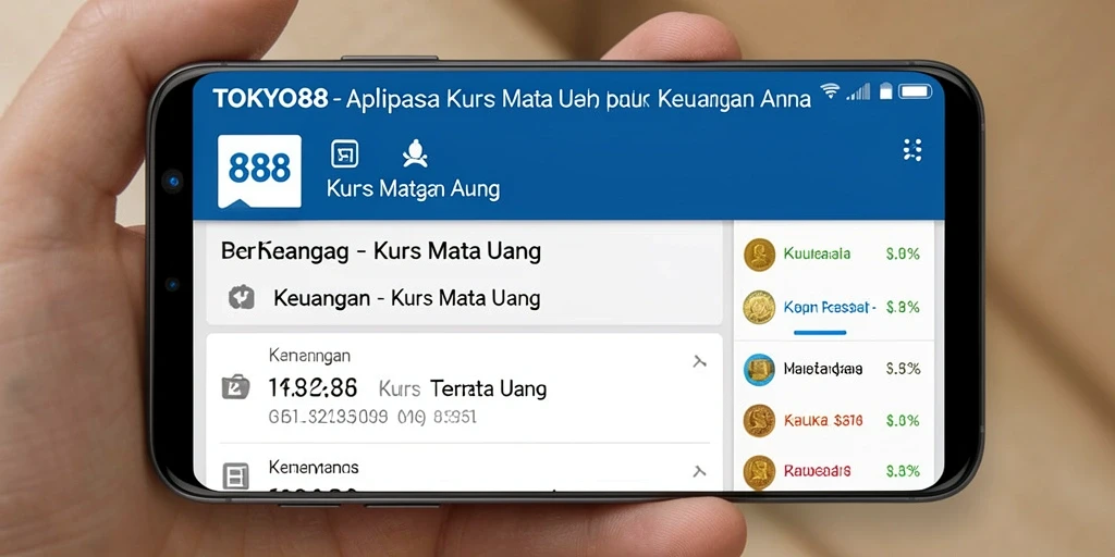 Tampilan antarmuka aplikasi TOKYO88 dengan berbagai fitur kurs mata uang.