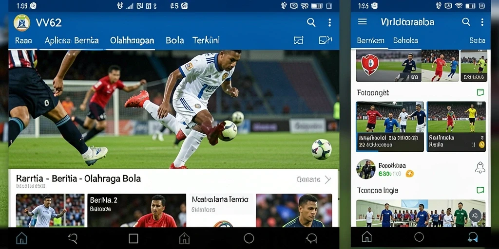 Antarmuka VV62 menampilkan berita olahraga bola yang menarik dan informatif.